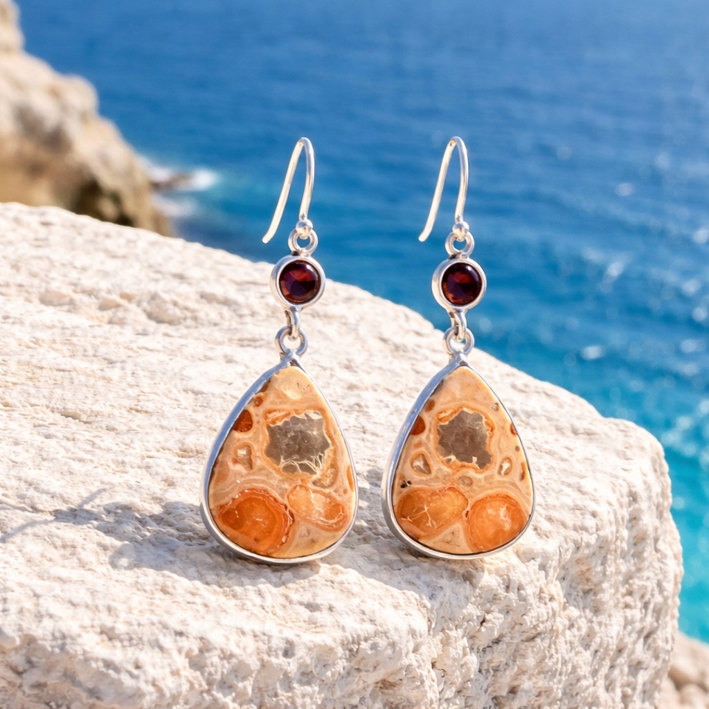 Coffee Bean Jasper & Garnet Earrings